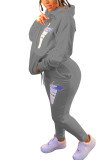 Army Green Fashion Casual Adult Letter Print Letter Hooded Collar Long Sleeve Regular Sleeve Regular Two Pieces