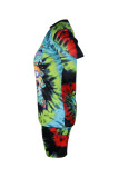 Camouflag Gray Fashion Casual O Neck Tie Dye Plus Size