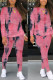 Rose Red Casual Gradual Change Print Tie Dye Patchwork O Neck Long Sleeve Two Pieces