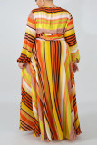 Tangerine Elegant Print Bandage Patchwork V Neck Printed Dress Dresses