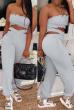Pink Casual Sportswear Solid Backless Strapless Sleeveless Two Pieces