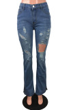 Blue Street Solid Make Old High Waist Regular Denim