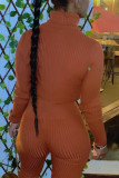 Grey Sexy Solid Patchwork Turtleneck Long Sleeve Two Pieces