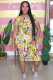 Multi-color Fashion adult Street White Black Grey Orange Yellow Black Green cartoon Multi-color Cap Sleeve Short Sleeves O neck A-Line Mid-Calf Print Patchwork Ombre bandage Colouring Dresses