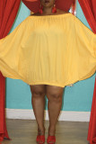 Yellow Fashion Casual Solid Backless Off the Shoulder Long Sleeve Dresses