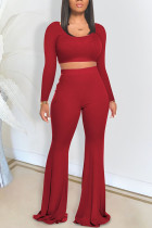 Red Fashion Casual adult Ma'am Solid Two Piece Suits Loose Long Sleeve Two Pieces