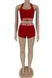 Red Casual Sportswear Solid Letter U Neck Sleeveless Two Pieces