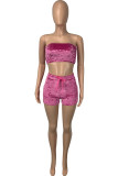 Yellow Sexy Pleuche Patchwork Solid Patchwork Vests Strapless Sleeveless Short Two Pieces