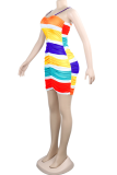 Multicolor Sexy Striped Patchwork Spaghetti Strap A Line Dresses