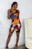 Multi-color Casual Fashion crop top Two Piece Suits Tie Dye Regular Two-Piece Short Set