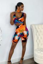 Multi-color Casual Fashion crop top Two Piece Suits Tie Dye Regular Two-Piece Short Set