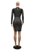 Apricot Sexy Hot Drilling Tassel Patchwork Half A Turtleneck Irregular Dress Dresses