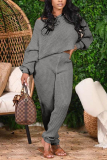 Grey Fashion Solid Patchwork One Shoulder Long Sleeve Two Pieces