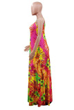 Colour Fashion Sexy Print Backless Spaghetti Strap Long Dress