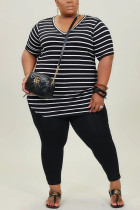 Black Milk Silk Fashion Active adult Ma'am Striped Two Piece Suits pencil Short Sleeve Two Pieces