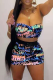 Blue Sexy Print Patchwork Strapless Sleeveless Two Pieces