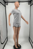 Black Fashion Casual Solid Basic O Neck Short Sleeve Two Pieces