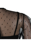 Black Network Sexy Patchwork Solid Hip skirt Long Sleeve Two-Piece Dress