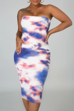 Green Sexy Patchwork Tie-dye Strapless Pencil Skirt Dresses