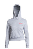 Grey hooded Patchwork Print Pure Long Sleeve Outerwear