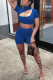 Royal blue Fashion Casual Patchwork Solid Two Piece Suits pencil Short Sleeve Two Pieces