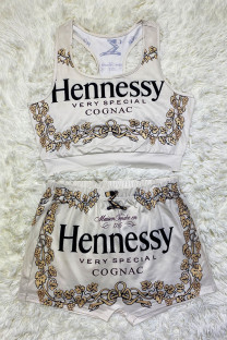 Champagne Sexy Print Straight Sleeveless Two Pieces