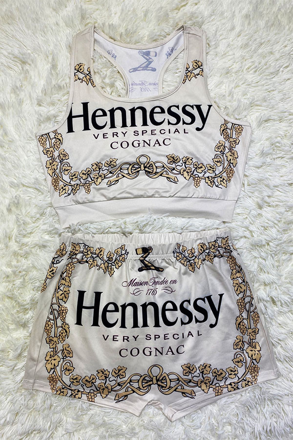 Champagne Sexy Print Straight Sleeveless Two Pieces