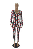 Black And White Living Print O Neck Skinny Jumpsuits