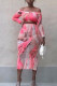 Pink Fashion Sexy adult Ma'am Print Two Piece Suits Hip skirt Long Sleeve Two Pieces
