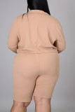 Purple Casual Solid Patchwork Turn-back Collar Plus Size Two Pieces