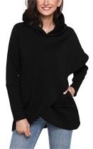 Black Novelty Regular Hooded Full Pockets Solid Regular Tees & T-shirts
