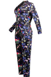 Black venetian Casual Patchwork Print Two Piece Suits Straight Long Sleeve Two-piece Pants Set