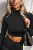 White Fashion Casual Solid Basic Turtleneck Tops