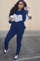 Blue Casual Patchwork Two Piece Suits Solid Straight Long Sleeve