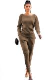 White Casual Fashion Slim fit Solid Two Piece Suits Patchwork pencil Long Sleeve