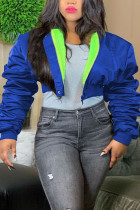 Royal blue Fashion Casual Solid Cardigan Zipper Collar Outerwear