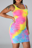 Pink Sexy Print Patchwork O Neck Pencil Skirt Dresses