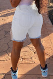 Black White Black Light Blue Denim Zipper Fly Mid Solid Hole pencil Capris Bottoms
