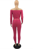 Orange Fashion Casual Solid Backless Off the Shoulder Long Sleeve Two Pieces