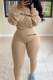 Khaki Fashion Casual Pit Article Fabrics Letter Embroidered Boat Neck Two Pieces