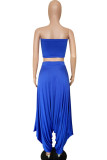 Blue Fashion Sexy adult Ma'am Solid Two Piece Suits Harlan pants Sleeveless Two Pieces