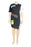 Black and red Street O Neck Patchwork asymmetrical Pattern Plus Size
