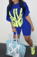 Blue Fashion Casual adult Ma'am Print Two Piece Suits pencil Half Sleeve Two Pieces