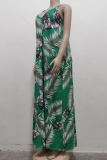 Green Casual Print Patchwork Spaghetti Strap Straight Dresses