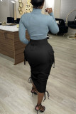 Black Sweet Solid Bandage Pocket Skinny Bottoms