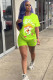 Fluorescent green Fashion adult Ma'am Street Patchwork Print Character Two Piece Suits pencil Short Sleeve Two Pieces