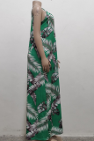 Green Casual Print Patchwork Spaghetti Strap Straight Dresses