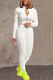 White Casual Solid Patchwork O Neck Long Sleeve Two Pieces