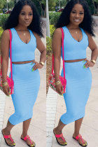 Blue Sexy Fashion Patchwork Solid A-line skirt Two-Piece Dress