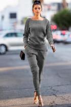 Grey Casual Fashion Slim fit Solid Two Piece Suits Patchwork pencil Long Sleeve